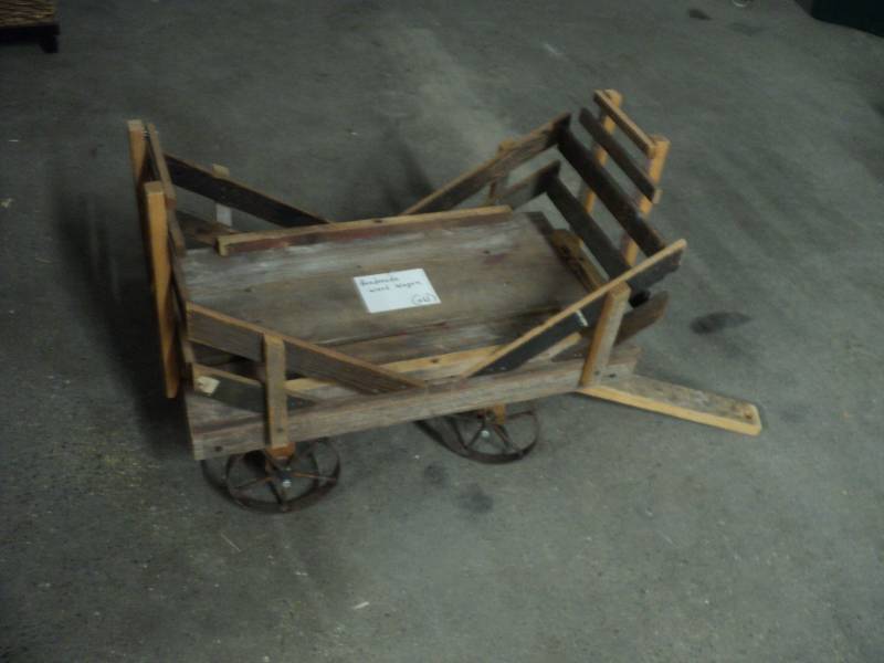 lot 174 image: Handmade Wood Wagon with Metal Whee...