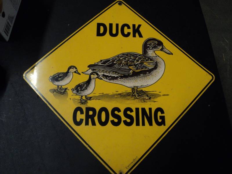 lot 266 image: 12 in sq. Duck Crossing Metal Sign...