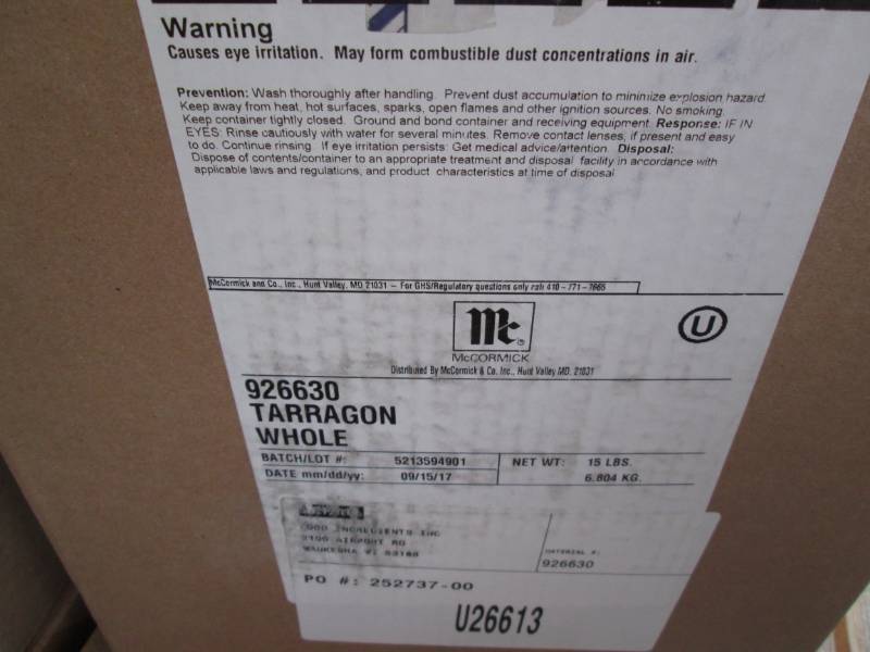 lot 430 image: 15 Pound box of dried, crushed Tarragon spice flakes
