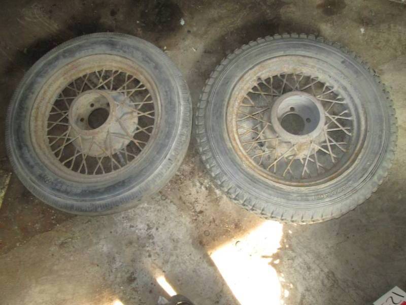 lot 145 image: Vintage metal tire rims w tires...