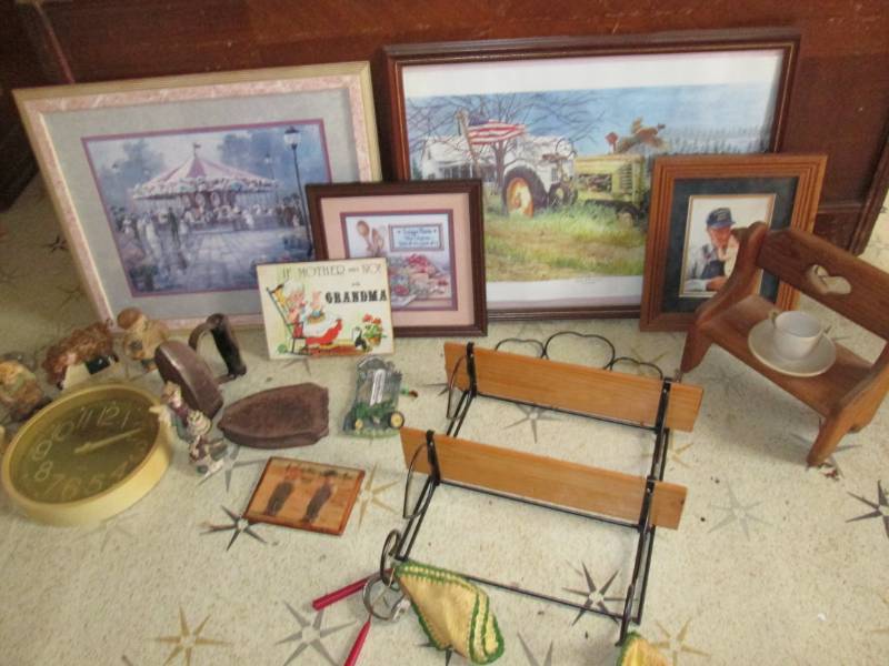 lot 211 image: Misc. wall dcor with shelves, old...