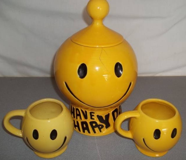 Smiley Face Mugs and Cookie Jar
