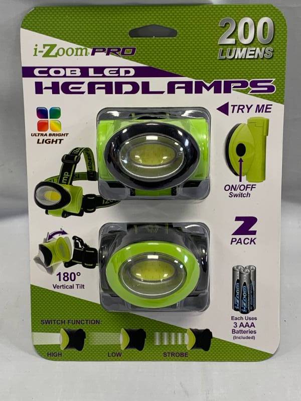 lot 20 image: COB LED 3 Setting 2 Pack Headlamps (batteries included)