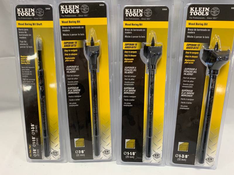 lot 69 image: Klein Tools 4pc Wood Boring Drill Bit Set