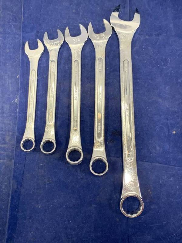 lot 77 image: New SK Made in USA 5pc SAE Wrench Set ($129 retail)