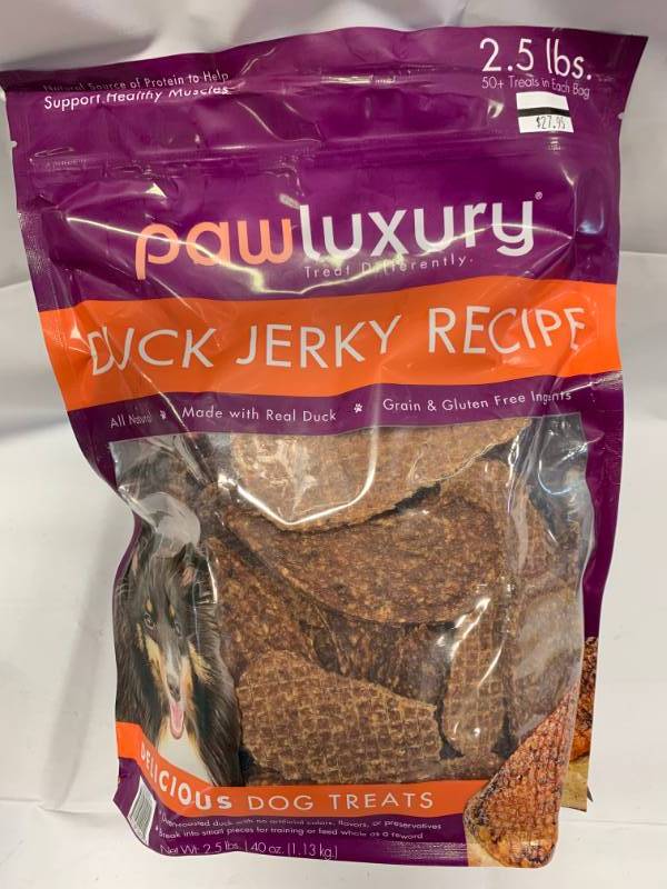 lot 103 image: Duck Jerky Dog Treats 2.5 Pounds  $24.95 at Costco