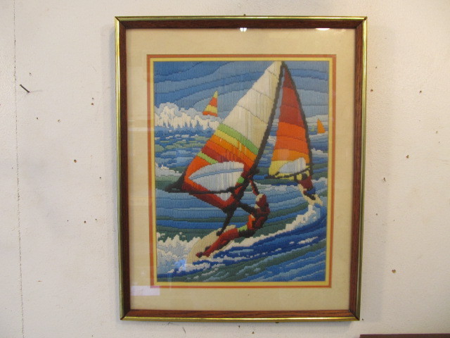 lot 184 image: Vintage 1970s Framed Embroidery Yarn Art
