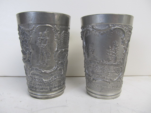 lot 56 image: 2 Antique Minneapolis & Saint Paul Souvenir Metal Cups