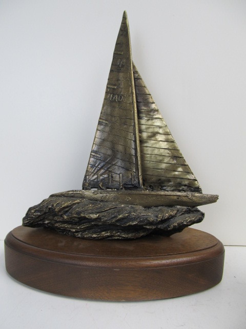 lot 65 image: Group of 3 Signed Solid Bronze WALLY SHOOP Sailboat Sculptures