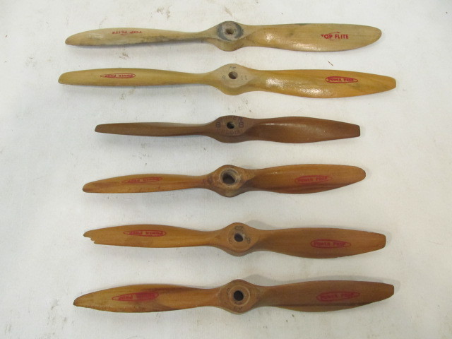 lot 80 image: Group of Vintage Wooden RC Plane Propellers 