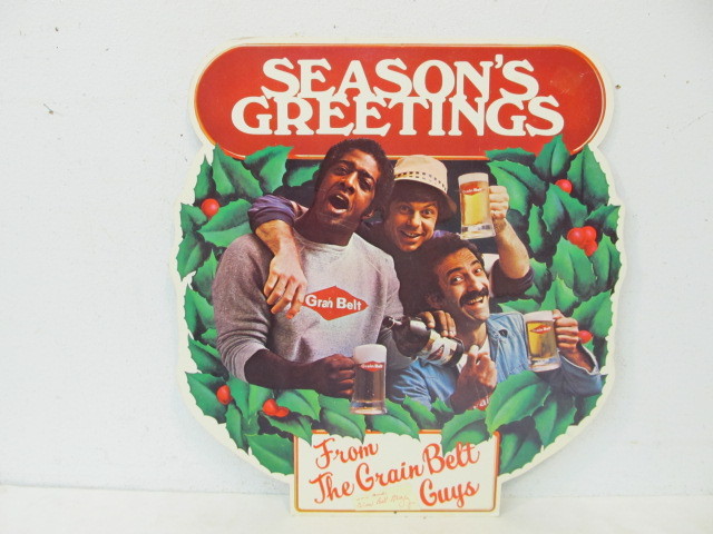 lot 97 image: Vintage GRAIN BELT Die-Cut Advertising Seasons Greetings Beer Sign