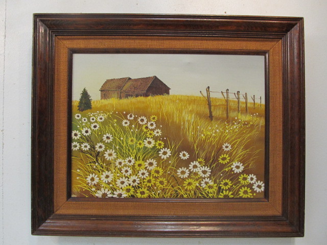 lot 98 image: Mid Century Modern Style Countryside of Wildflowers Signed BRENT