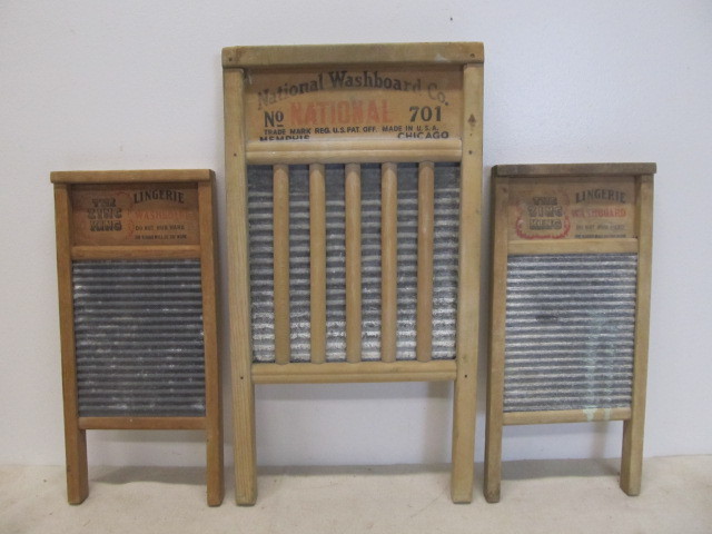 lot 127 image: 3 Primitive Vintage Washboards