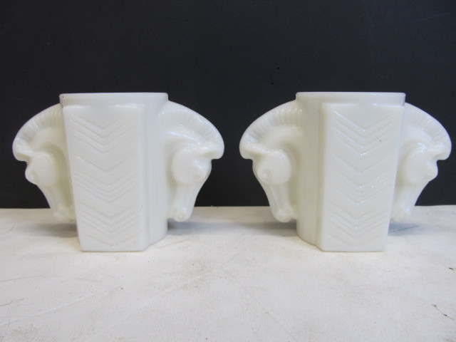 lot 169 image: Vintage Mid Century Milk Glass Horse Head Vases