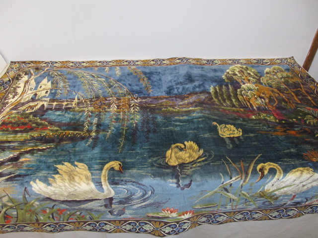 lot 177 image: LARGE Vintage Wall Hanging Tapestry - Swans
