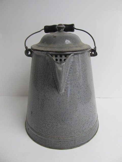 lot 263 image: Large Antique Enamel Graniteware Coffee Pot
