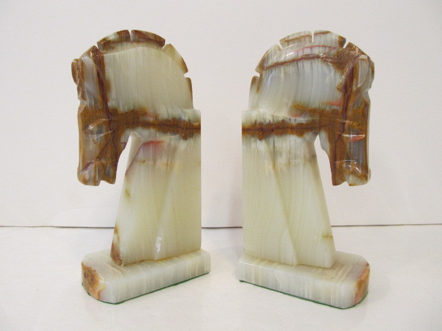 lot 223 image: Mid Century Onyx Horse Head Bookends