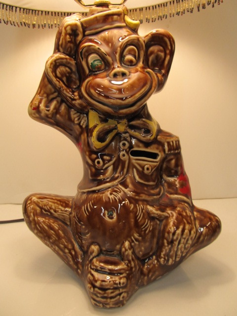 lot 224 image: Vintage Mid Century Pottery Monkey Lamp - Signed Miller