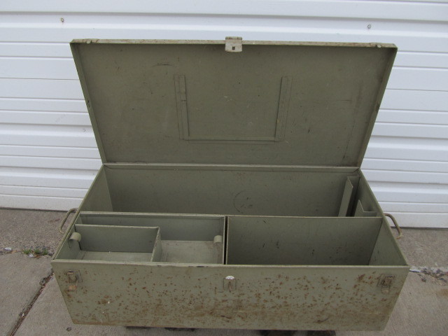 lot 240 image: Old Vintage Solid Steel Military Crate Trunk