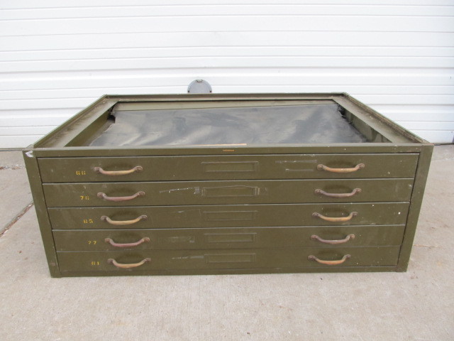 lot 5 image: Large Vintage Industrial Green HAMILTON 5-Drawer MapBlueprint Steel File Cabinet