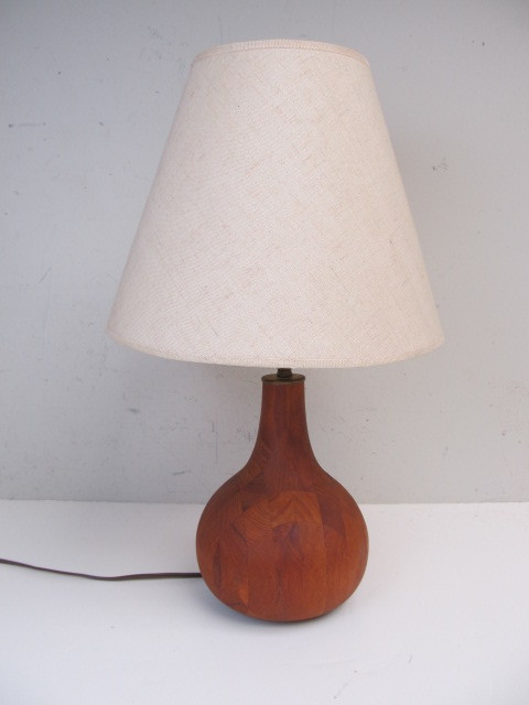lot 279 image: Mid Century Danish Modern Marquetry Style Wooden Table Lamp