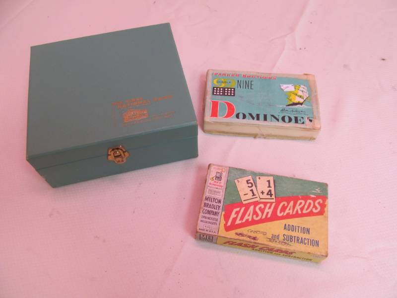 lot 160 image: 1st National bank Box, Vintage Flash Cards and Dominoes game