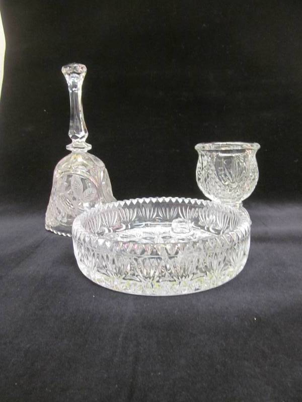 lot 243 image: Glass Bell, Cup, Candle Holder