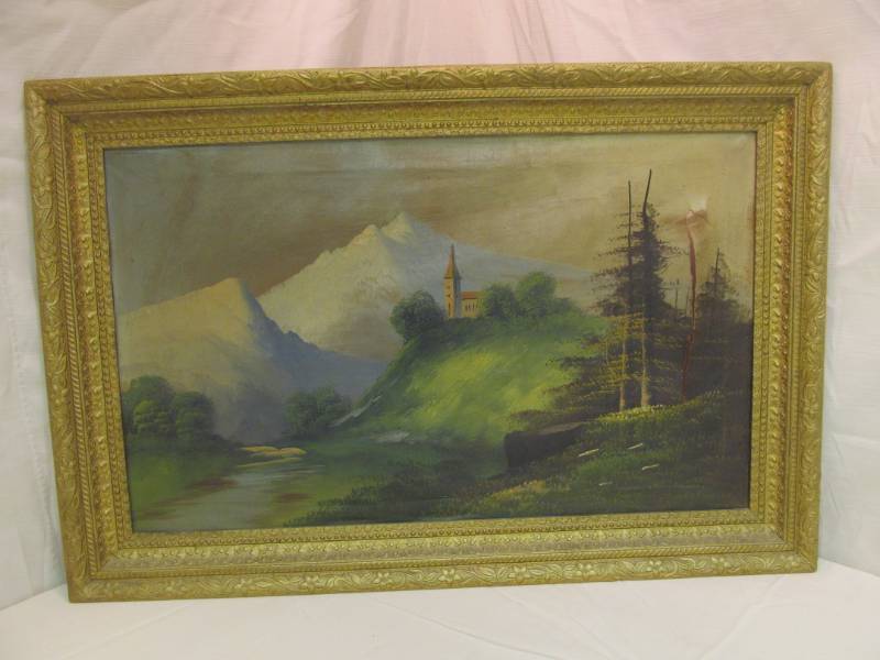lot 250 image: Vintage Oil Canvas Painting
