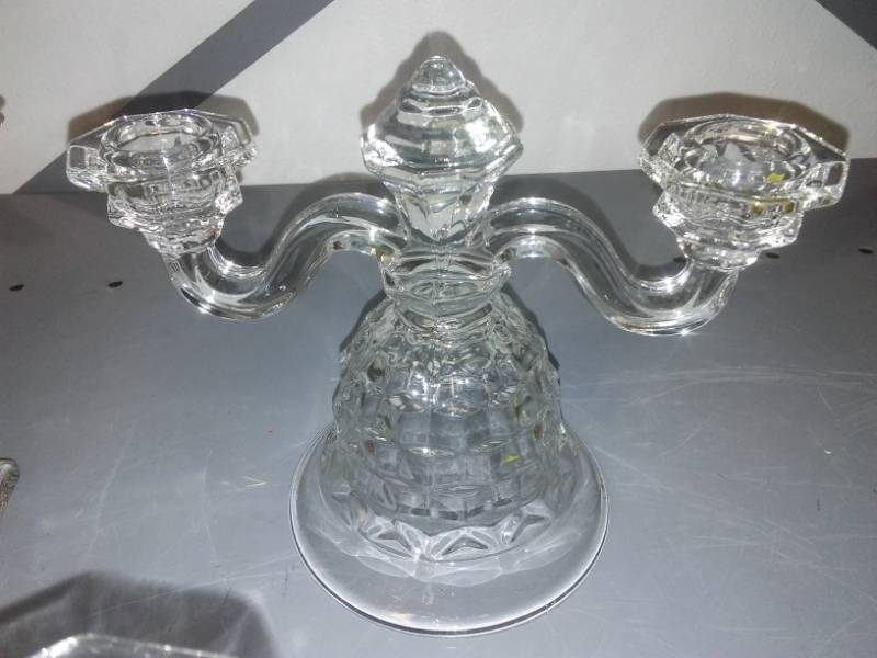 lot 241 image: Glass candle holders and candy dish.