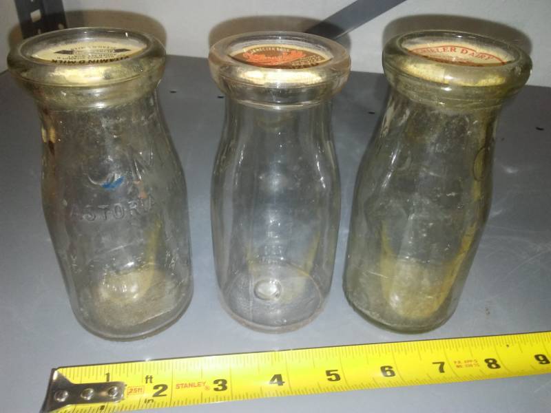 lot 243 image: 3 - 12 pint cream milk bottles