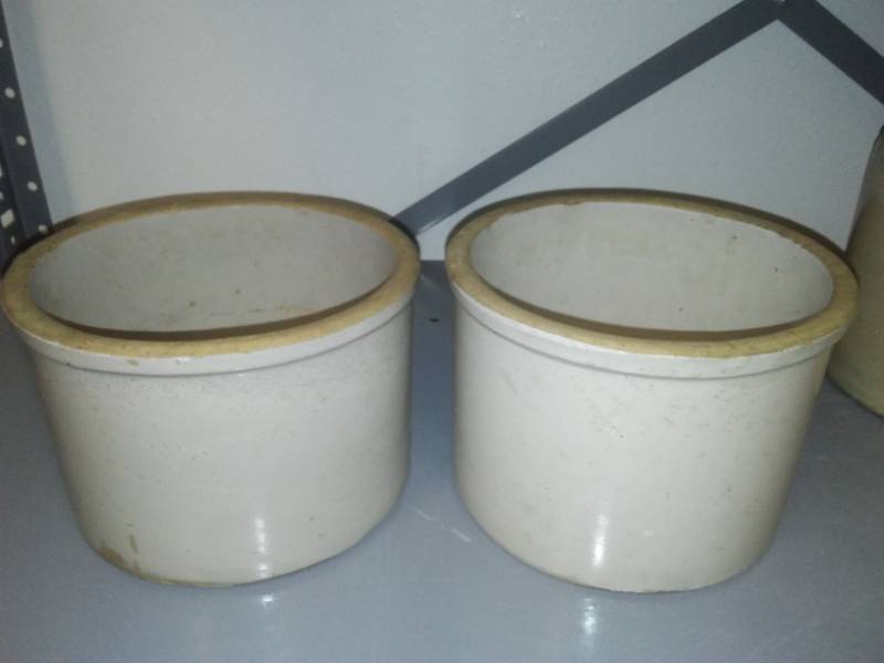 lot 269 image: 2- 7 inch diameter Crocks - no visible cracks.
