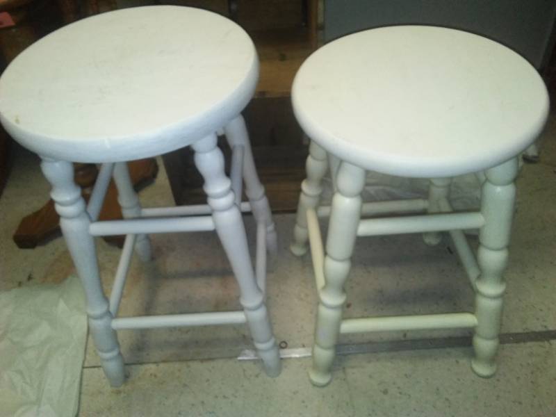 lot 365 image: 2 White stools - wood solid