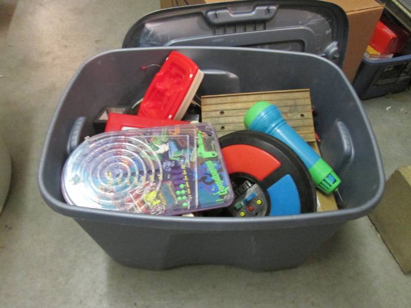 lot 61 image: Tote with Lid Full of Toys  A-2...