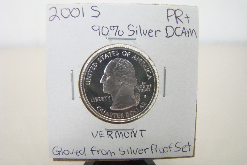 90% Silver 2001-S High Grade Vermont Proof State Quarter