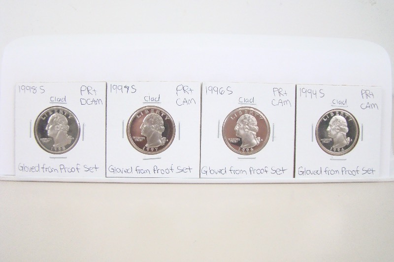 4 Clad 1998-S, 1997-S, 1996-S, and 1994-S High Grade Proof Washington Quarters