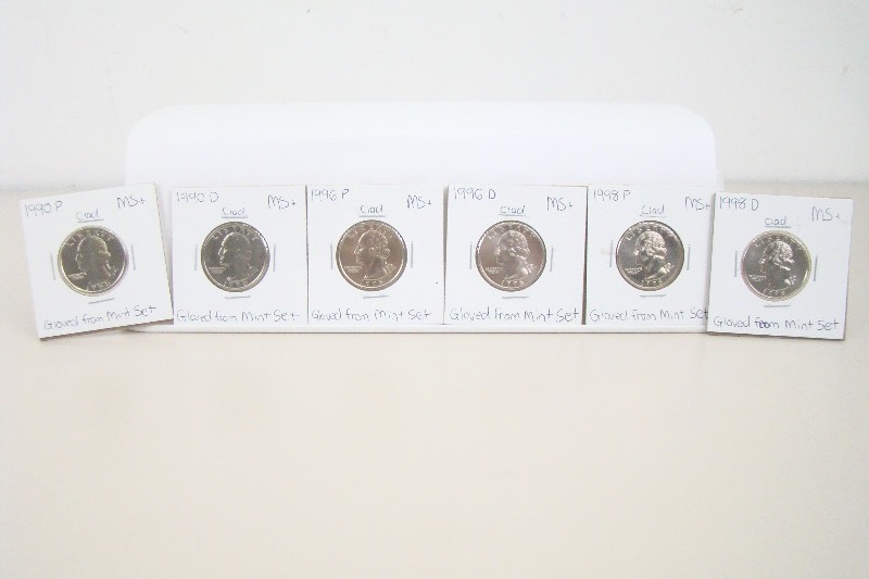 6 Clad 1990s High Grade Washington Quarters