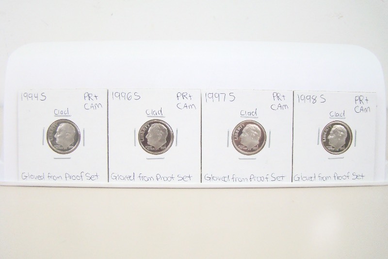 4 Clad 1990s High Grade Proof Roosevelt Dimes