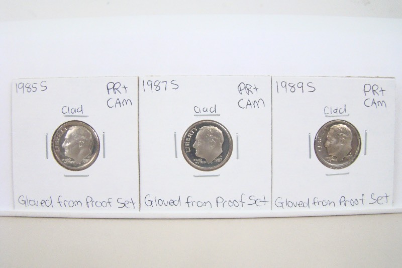 3 Clad 1980s High Grade Proof Roosevelt Dimes