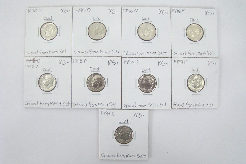 9 Clad 1990s High Grade Roosevelt Dimes