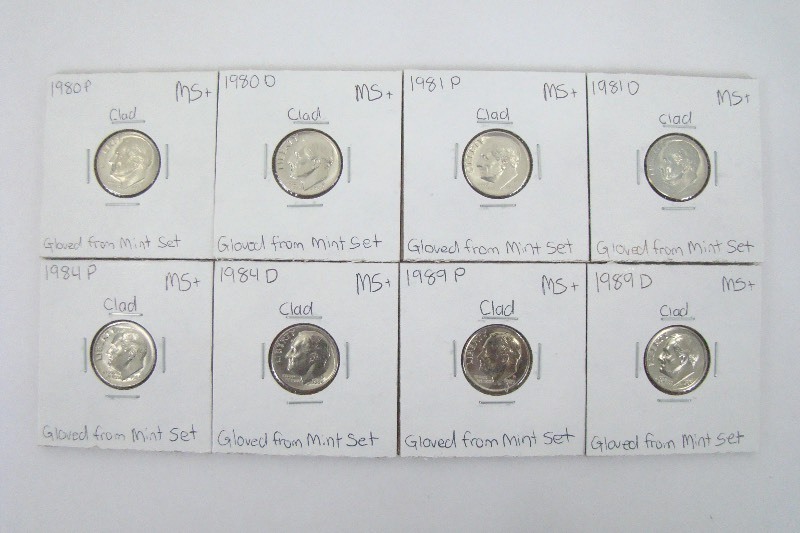 8 Clad 1980s High Grade Roosevelt Dimes