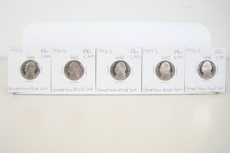 5 Clad 1990s High Grade Proof Jefferson Nickels