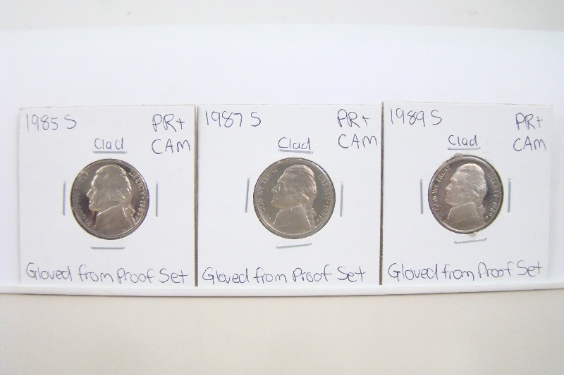 3 Clad 1980s High Grade Proof Jefferson Nickels