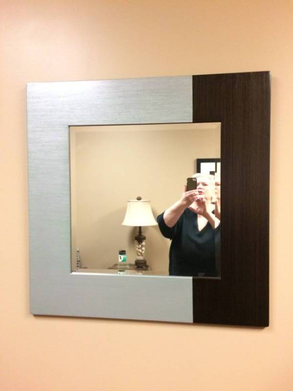 lot 42 image: Large Contemporary Geometric Silver Grey Brown Square Mirror - Excellent Condition