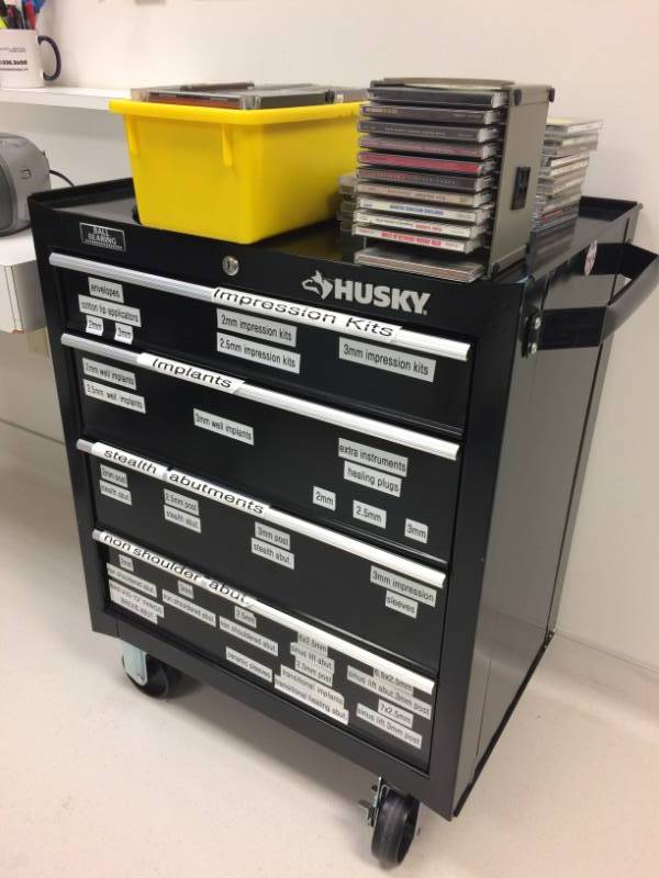 lot 57 image: Husky Heavy Duty 26 in. 4-Drawer Tool Cabinet&nbspBox Storage&nbspBlack-2633BKCA4THD - Excellent Condition - Labels Are Easily Removed - Contents Not Included