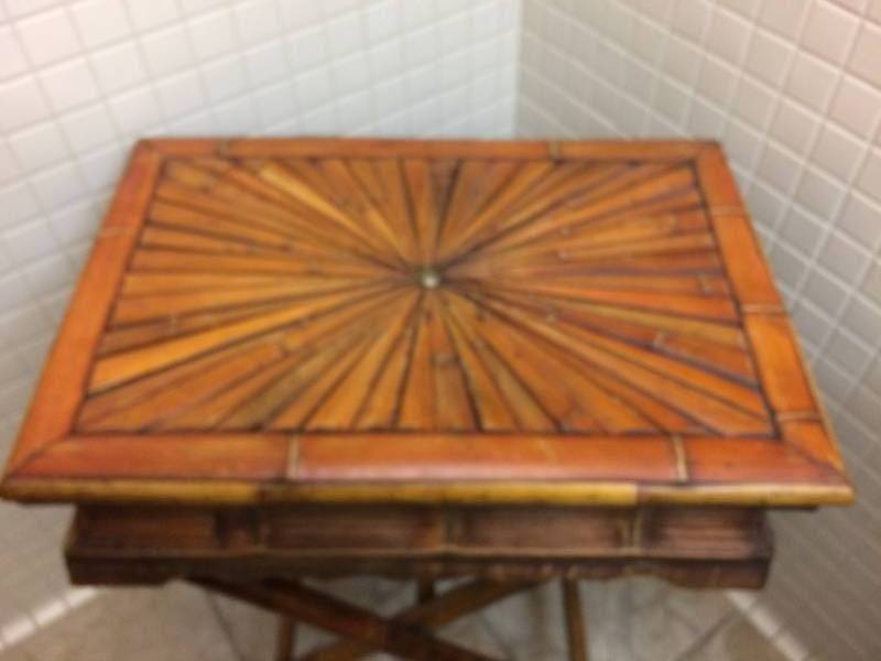 lot 32 image: Gorgeous Vintage Bamboo Rattan Decorative Treasure Box With Folding Stand - Super Nice Condition - Seams Are Separating Due To Age