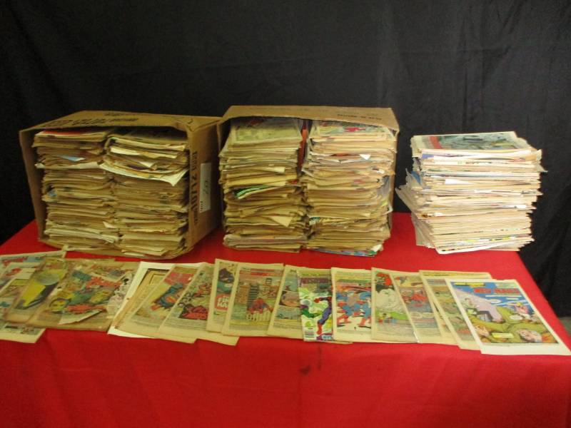 Boxes full of comic books without covers