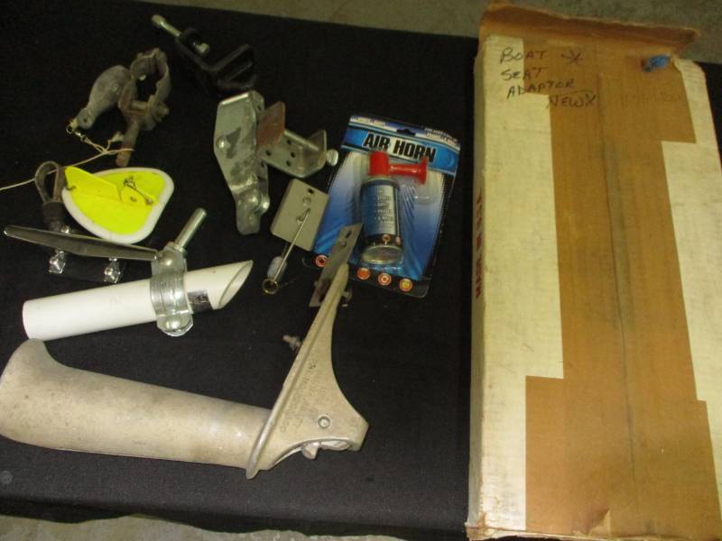 Lots of stuff for your boat, seat adaptor, Anchor Holder, Pull Holder and more, air horn pole brackets, boat plugs