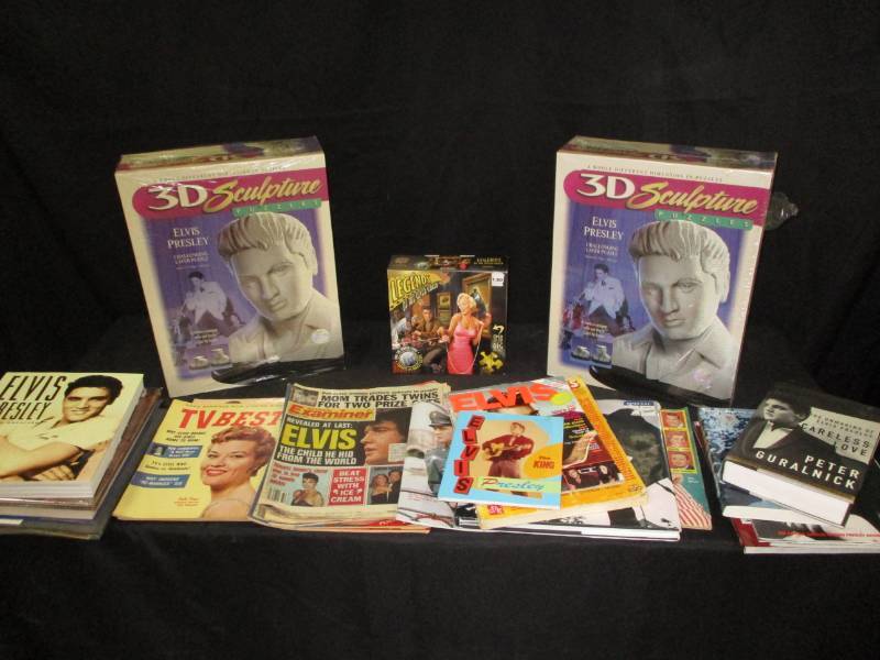 Two- 3D Elvis Puzzles, Lots of Elvis Books and Magazines and Memorbelia
