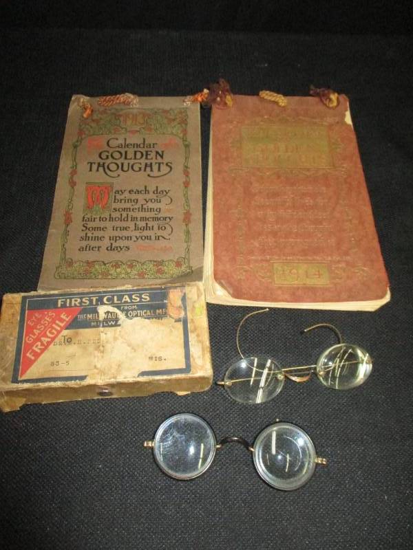 The Golden Thoughts Calendars, and two old sets of glasses and the box