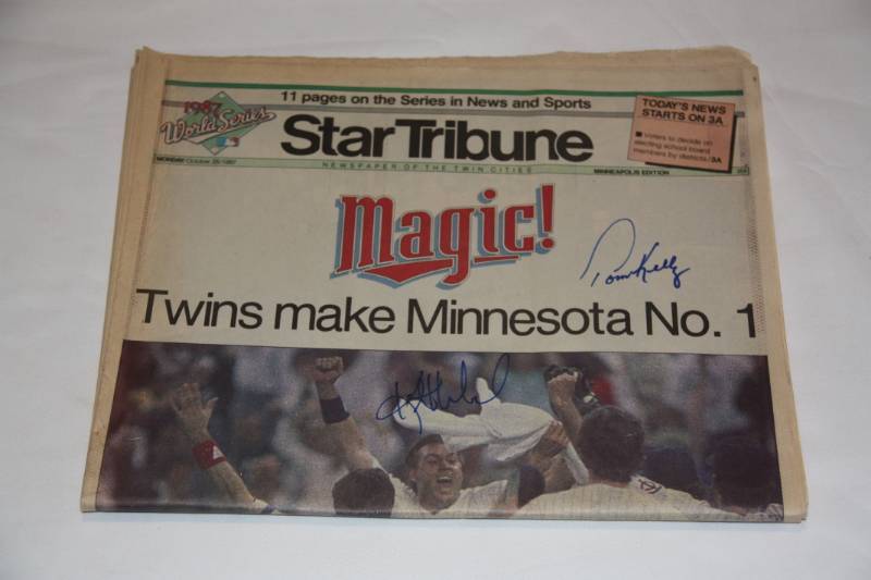 lot 47 image: 1987 World Series Star Tribune Kent Hrbek Tom Kelly Auto